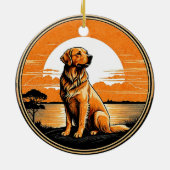 Golden Retriever Retro Sunset Dog Lover セラミックオーナメント (裏面)