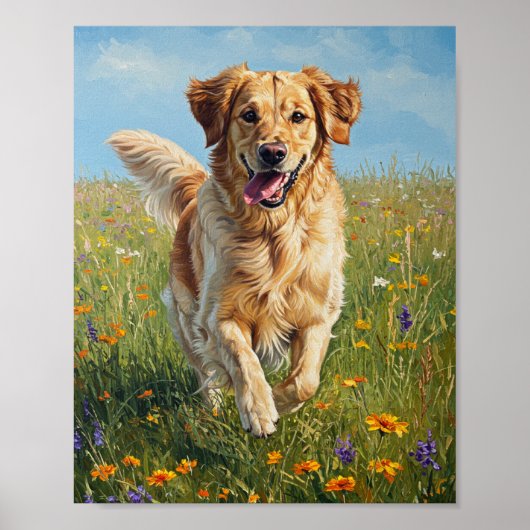 Golden Retriever Run | Impressionist Art ポスター (正面)
