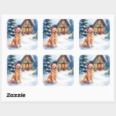 Golden Retriever Rustic Cabin Santa Hat Christmas スクエアシール (シート)
