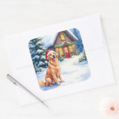 Golden Retriever Rustic Cabin Santa Hat Christmas スクエアシール (封筒)