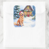 Golden Retriever Rustic Cabin Santa Hat Christmas スクエアシール (バッグ)