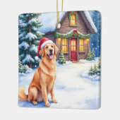 Golden Retriever Rustic Cabin Santa Hat Christmas セラミックオーナメント (左)