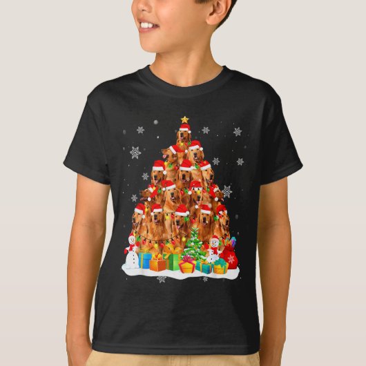 Golden Retriever Santa Christmas Tree Lights Dog X Tシャツ (正面)
