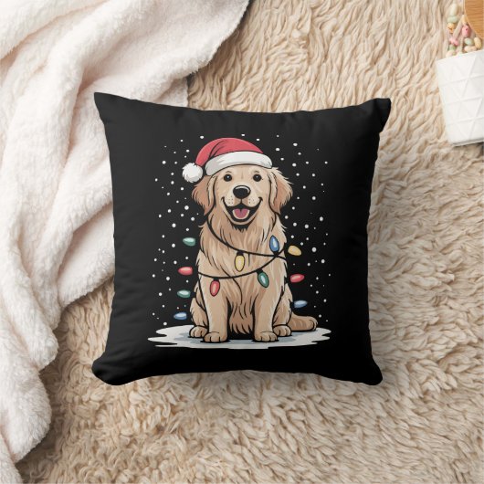 Golden Retriever Santa Christmas Tree Lights Xmas クッション (ブランケット)