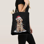 Golden Retriever Santa Christmas Tree Lights Xmas トートバッグ (クローズアップ)