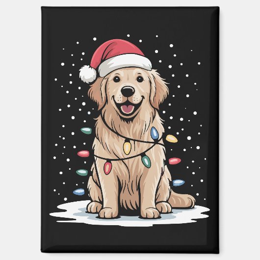 Golden Retriever Santa Christmas Tree Lights Xmas マグネット (正面)