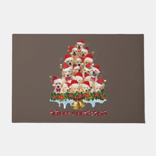 Golden Retriever Santa Hat Xmas Dogs Merry Christm ドアマット (正面)