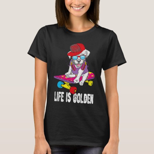 Golden Retriever Skateboarding Life Is Golden Hip  Tシャツ (正面)