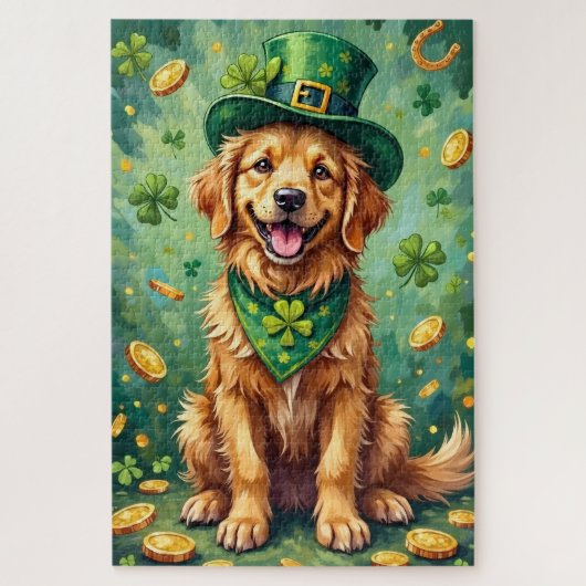Golden Retriever St Patrick’s Day Lucky Dog ジグソーパズル (縦)