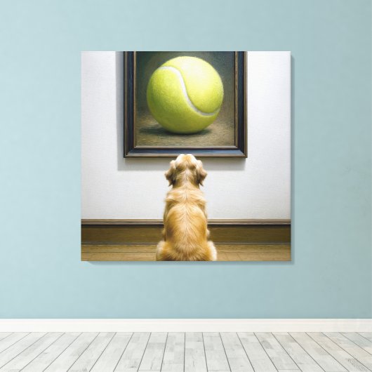 Golden Retriever Staring at a Tennis Ball Painting キャンバスプリント (インサイチュ (ウッドフロア))