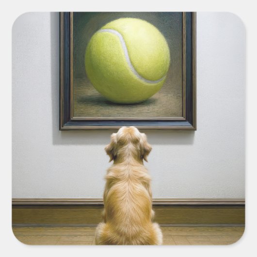 Golden Retriever Staring at Tennis Ball Art Piece スクエアシール (正面)