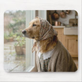 Golden Retriever Staring out of Rainy Window マウスパッド (正面)