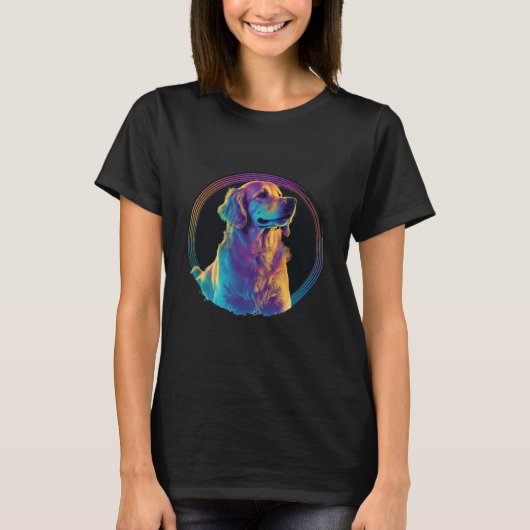 Golden Retriever Synthwave 80s Retrowave Aesthetic Tシャツ (正面)