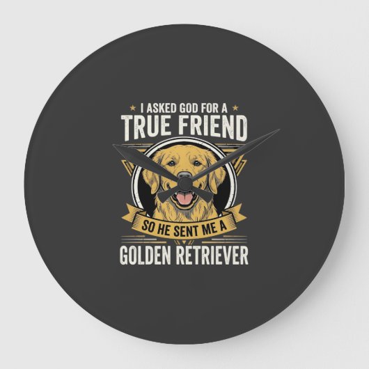 Golden Retriever True Friend Dog ラージ壁時計 (正面)