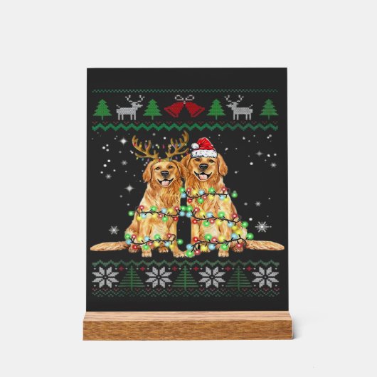 Golden retriever Ugly Christmas Dog Funny Christma アクリルサイン (正面)