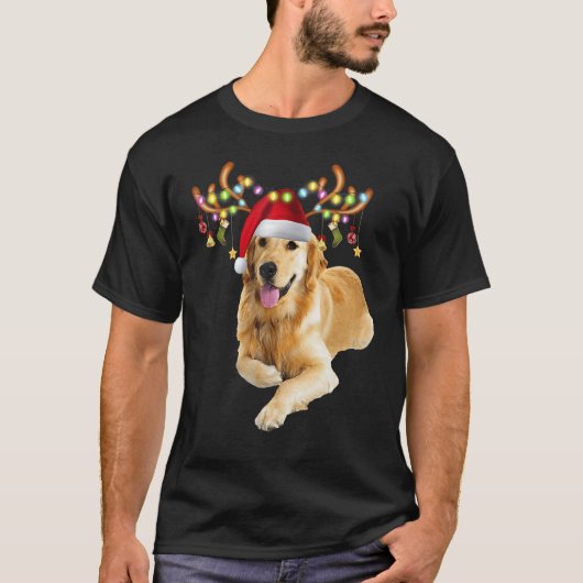 Golden Retriever Ugly Xmas Sweater Antlers Dog Tシャツ (正面)