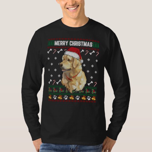 Golden Retriever Ugly Xmas Sweater Merry Christma Tシャツ (正面)