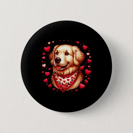 Golden Retriever Valentine Hearts Dog  缶バッジ (正面)