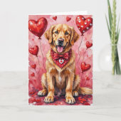 Golden Retriever Valentine’s Day Dog with Hearts カード (正面)