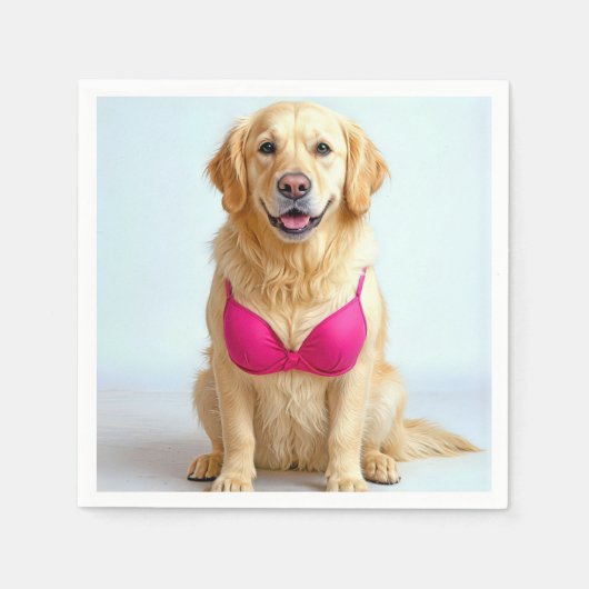 Golden Retriever Wearing a Pink Bra スタンダードカクテルナプキン (正面)