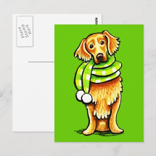 Golden Retriever Winter Scarf ポストカード (正面/裏面)