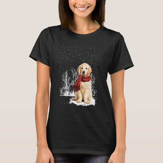Golden Retriever Winter Scarf  Dogs Tree Forest Sn Tシャツ (正面)