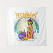 Golden Retriever Witch Costumes  Halloween Lights タペストリー (正面)