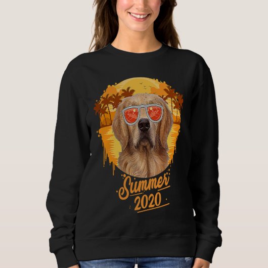 Golden Retriever With Sunglasses Palm Tree Beach S スウェットシャツ (正面)