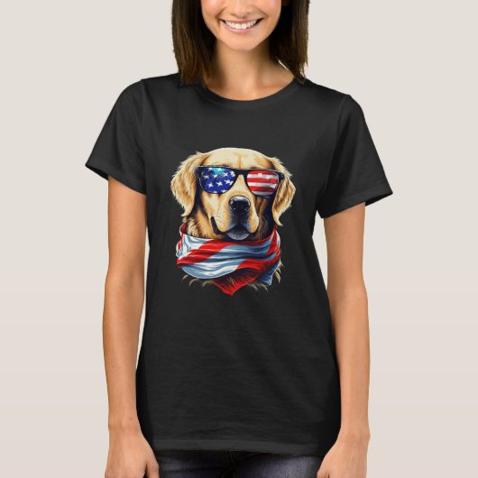 Golden Retriever With USA Sunglasses And American  Tシャツ (正面)