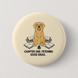 Golden Retriever Writer Cute Books Inkwell Design  缶バッジ
