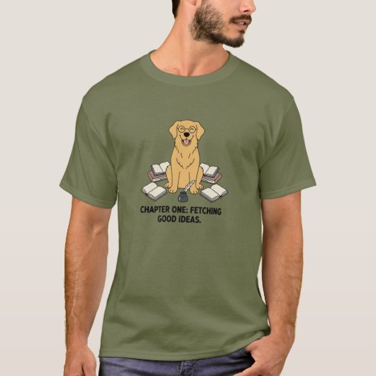 Golden Retriever Writer Reader Dark Green Graphic Tシャツ (正面)