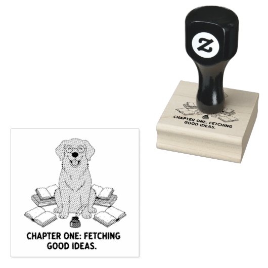 Golden Retriever Writer Reading Graphic Design ラバースタンプ (押印)