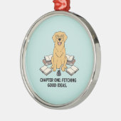 Golden Retriever Writer Scholar Academic Christmas メタルオーナメント (左)
