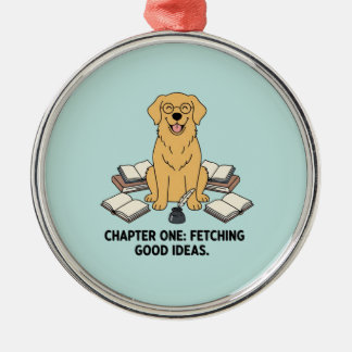 Golden Retriever Writer Scholar Academic Christmas メタルオーナメント