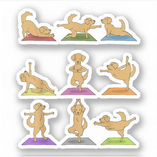 Golden Retriever Yoga T-Shirt Funny Dogs In Yoga P シール (正面)