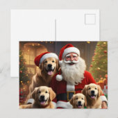 Golden Retrievers, puppies and Santa Claus シーズンポストカード (正面/裏面)