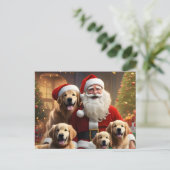 Golden Retrievers, puppies and Santa Claus シーズンポストカード (スタンド正面)