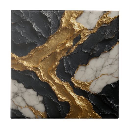 Golden Rift Elegance – Marble & Black Luxury タイル (正面)