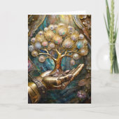 Golden Robot Hand Holding Gold Tree Of Life カード (正面)