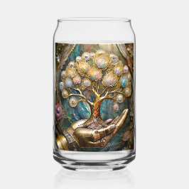 Golden Robot Hand Holding Gold Tree Of Life ガラス缶