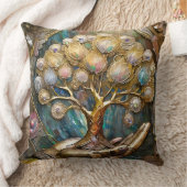 Golden Robot Hand Holding Gold Tree Of Life クッション (ブランケット)