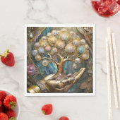 Golden Robot Hand Holding Gold Tree Of Life スタンダードランチョンナプキン (インサイチュ)