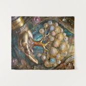 Golden Robot Hand Holding Gold Tree Of Life タペストリー (正面(横))