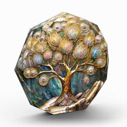 Golden Robot Hand Holding Gold Tree Of Life フォトブロック (左)