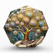 Golden Robot Hand Holding Gold Tree Of Life フォトブロック (正面)