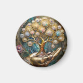 Golden Robot Hand Holding Gold Tree Of Life マグネット (正面)