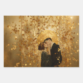 Golden Romantic Couple Kissing Wrapping Paper ラッピングペーパーシート