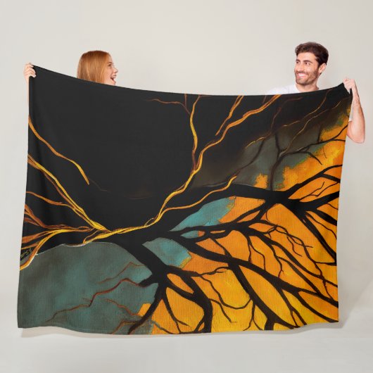 Golden Roots and Twilight Tree フリースブランケット (インサイチュ)