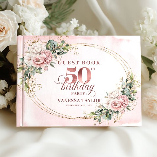 Golden Rose Gold Blush Greenery 50th Birthday  ゲストブック