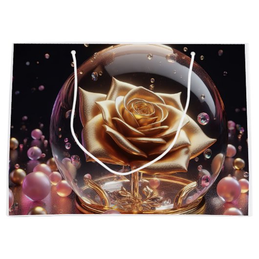 Golden rose in a globe ラージペーパーバッグ (正面)